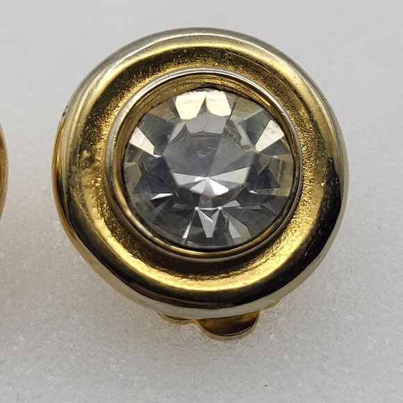 Vintage Cadoro Gold Tone Clip-On Earrings With Clear Rhinestones - Picture 2 of 13
